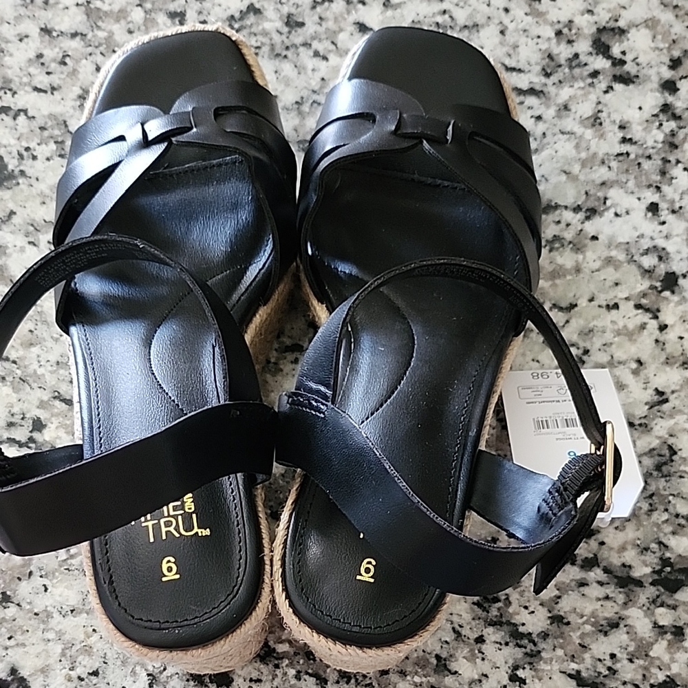 Time and Tru Black Sandals with Adjustable Ankle Strap